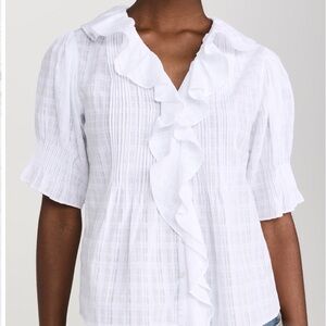ISO: Ruffle Puff-Sleeve Peplum Top in Windowpane